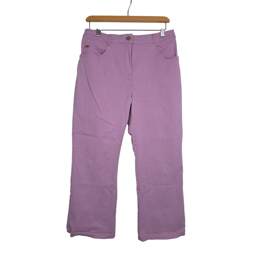 St John Sport Marie Gray Wide Leg Jeans High Waisted Purple Stretch Womens 10